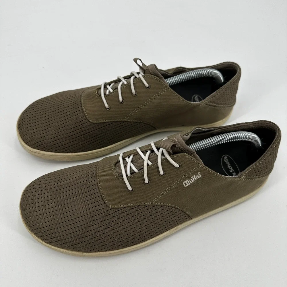 OluKai Nohea Moku Mens Olive‎ Brown Mesh Boat Shoes Sneakers Size 10 Casual Slip